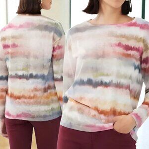 FDJ ( XL ) Vibrant Colored Tie Dye Long Sleeve Boat Neck Top